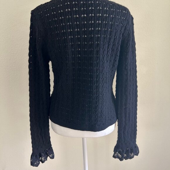 Zara Womens Pointelle Button Down Knit Cardigan Flare Lace Cuffs Whimsigoth Vibe - Picture 3 of 13